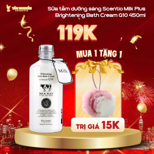 [MUA 1 TẶNG 1] Sữa tắm dưỡng sáng Scentio Milk Plus Brightening Bath Cream Q10 450ml