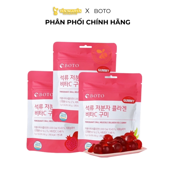 [Thực phẩm bảo vệ sức khỏe] Kẹo Dẻo Bổ Sung Collagen Boto Pomegranate Small Molecular Collagen Vita C Gummy 30 Viên