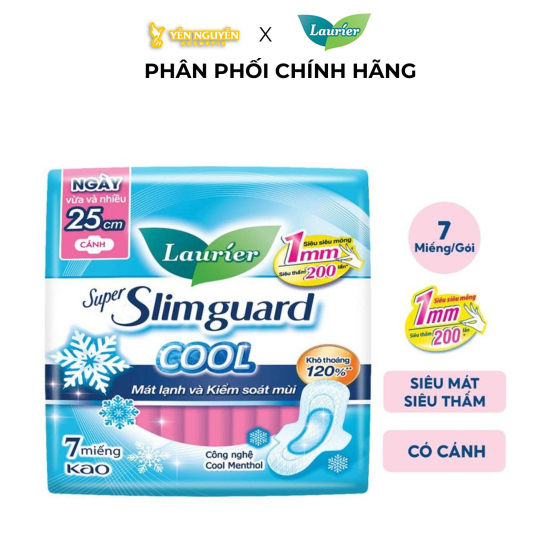 Băng Vệ Sinh Mát Lạnh Laurier Super Slimguard Cool 25cm - 7 Miếng 